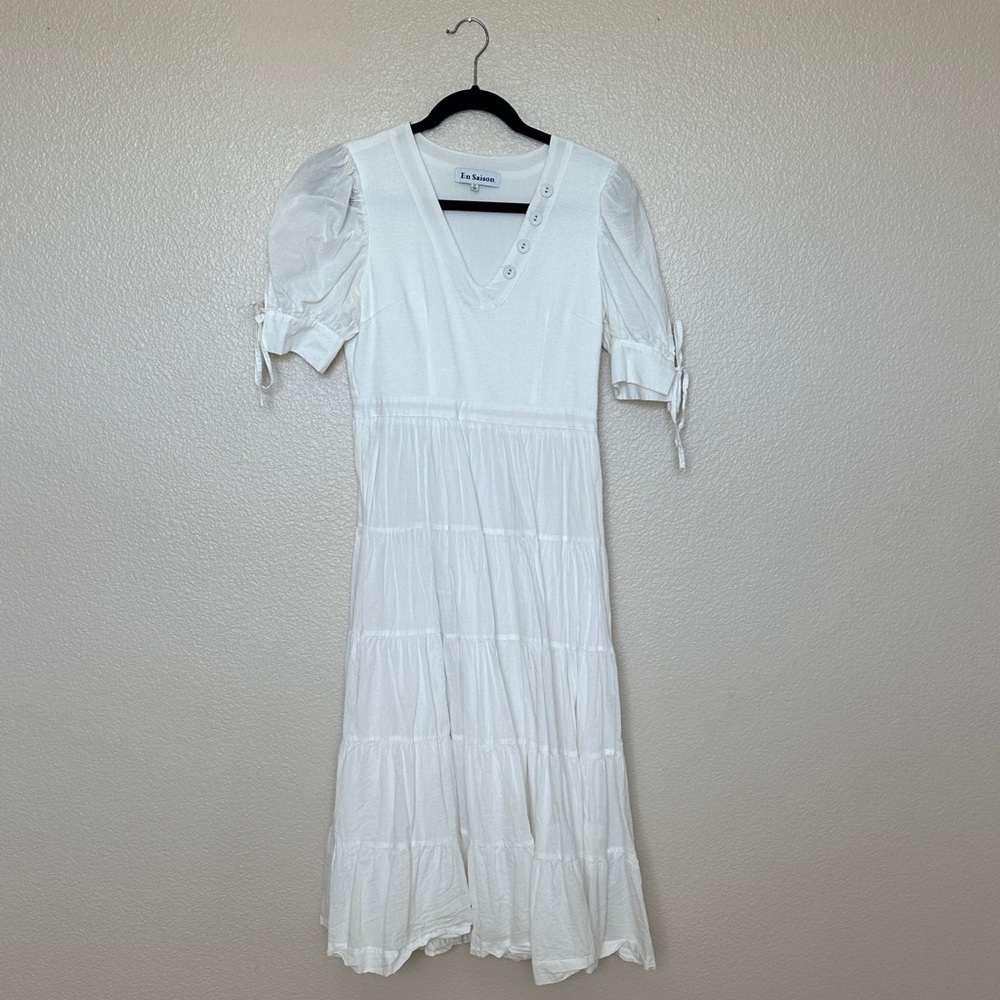 Eva Franco White Midi Dress with Button Detail